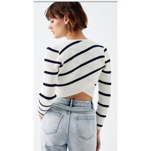 Lost + Wander To the Sea Cropped Sweater Size XS/S Navy Blue & White Stripes